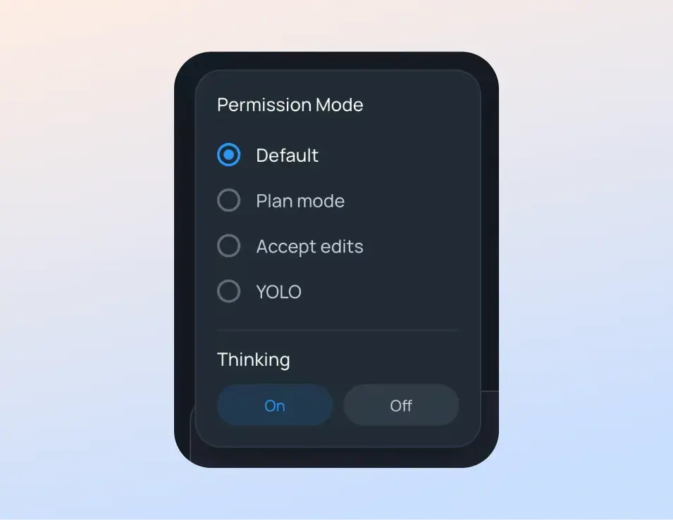 Permission modes and thinking toggle in Vicoa
